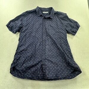 Outerknown Shirt Mens Large Blue Micro Floral Cotton Hemp Short Sleeve Button Up